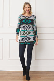 Women's Aztec Shirred Side Accent Top