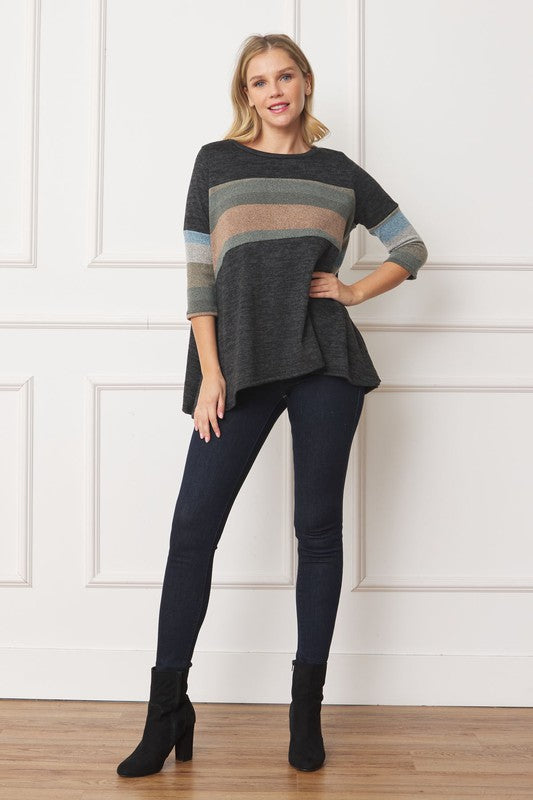 Women's Plus Knit Stripe Panel A Line Tunic