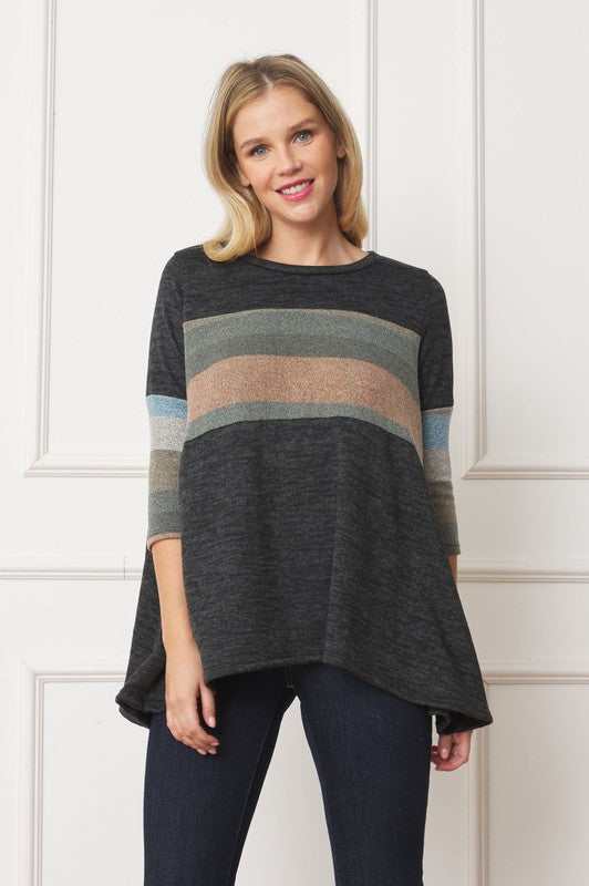 Women's Plus Knit Stripe Panel A Line Tunic