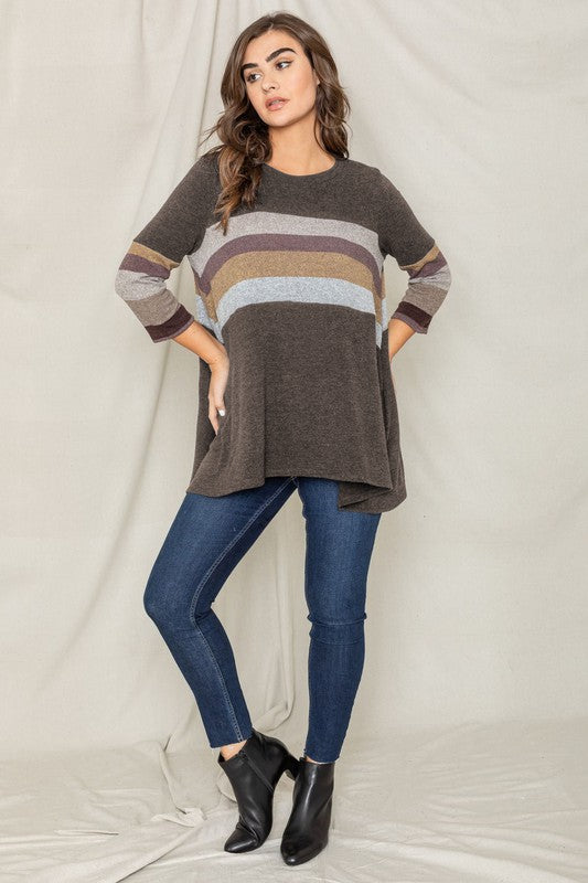 Women's Knit Stripe Panel A Line Tunic