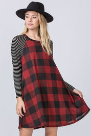 Women's A-Line Mini Dress with Stripe Sleeves