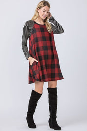 Women's A-Line Mini Dress with Stripe Sleeves