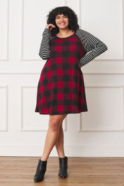 Plus Size A-Line Mini Dress with Stripe Sleeves