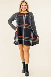 Plus Size A-Line Mini Dress with Stripe Sleeves