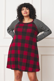 Plus Size A-Line Mini Dress with Stripe Sleeves