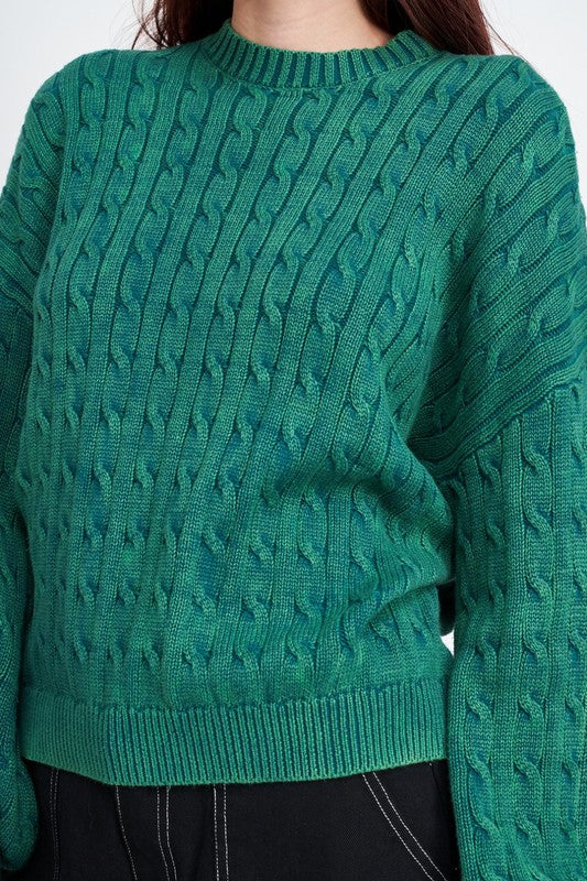 Women's Cable Knit Top with Bubble Sleeves