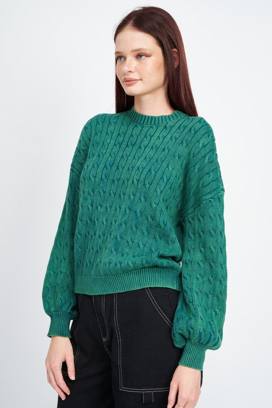 Women's Cable Knit Top with Bubble Sleeves