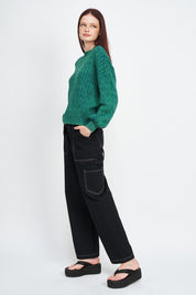 Women's Cable Knit Top with Bubble Sleeves