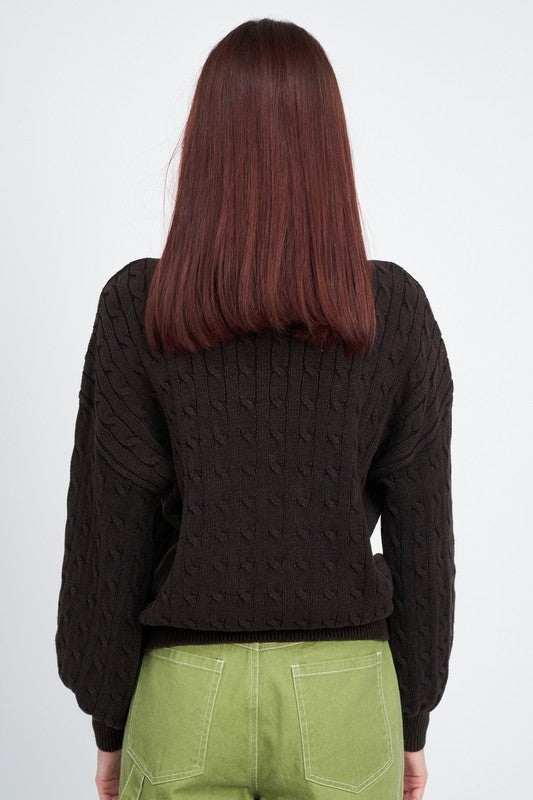 Women's Cable Knit Top with Bubble Sleeves