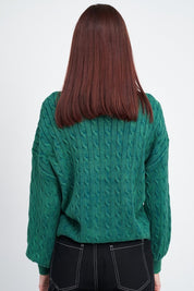 Women's Cable Knit Top with Bubble Sleeves