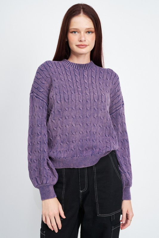 Women's Cable Knit Top with Bubble Sleeves