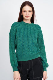 Women's Cable Knit Top with Bubble Sleeves