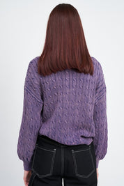 Women's Cable Knit Top with Bubble Sleeves