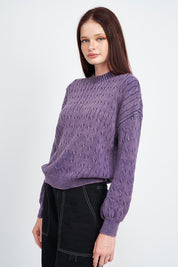 Women's Cable Knit Top with Bubble Sleeves