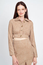 Women's Cropped Tweed Jacket with Shirring Detail