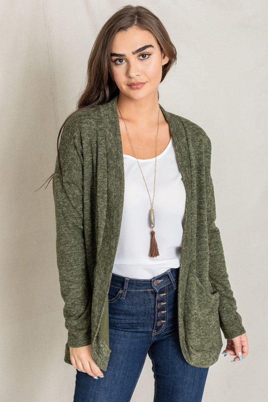 Women's Solid Drape Pocket Cardigan