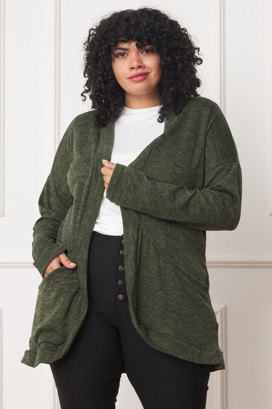 Women's Plus Solid Drape Pocket Cardigan