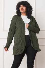 Women's Plus Solid Drape Pocket Cardigan