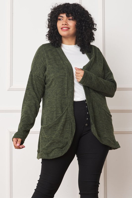 Women's Plus Solid Drape Pocket Cardigan