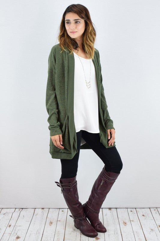 Women's Solid Drape Pocket Cardigan