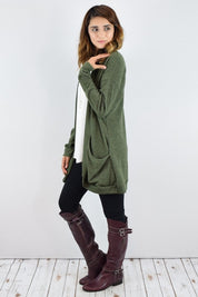 Women's Solid Drape Pocket Cardigan