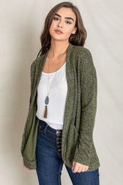 Women's Plus Solid Drape Pocket Cardigan