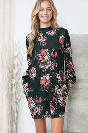 Women's Floral Mock Neck Sweater Dress with Pockets