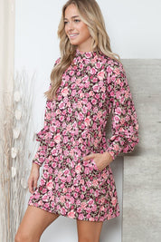 Women's Floral Mock Neck Sweater Dress with Pockets