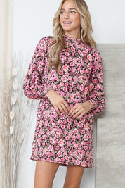 Women's Floral Mock Neck Sweater Dress with Pockets