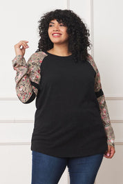 Women's Plus Floral Color Block Sleeve Tunic