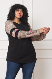 Women's Plus Floral Color Block Sleeve Tunic