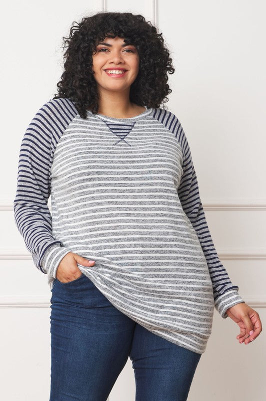 Plus Size Stripe Two Tone Tunic Top