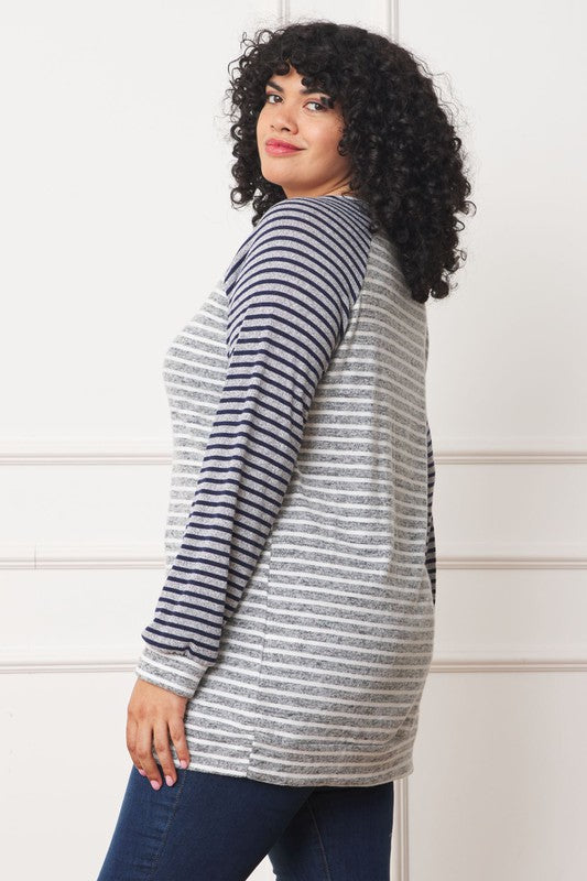 Plus Size Stripe Two Tone Tunic Top