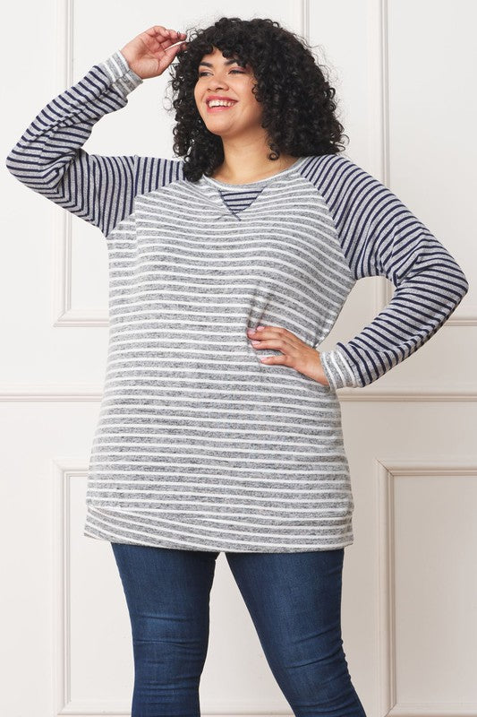 Plus Size Stripe Two Tone Tunic Top