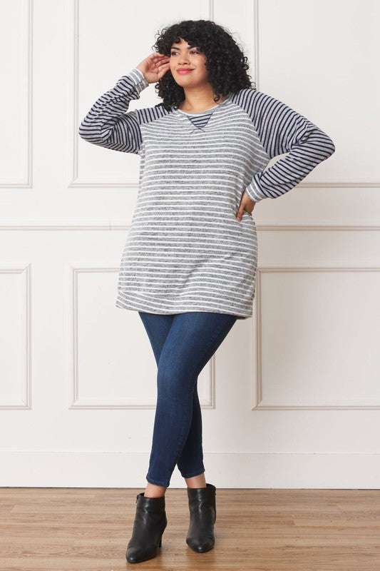 Plus Size Stripe Two Tone Tunic Top