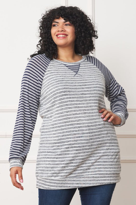 Plus Size Stripe Two Tone Tunic Top