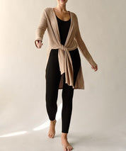 BAMBOO WAFFLE SLIM CARDIGAN WITH A HOODIE