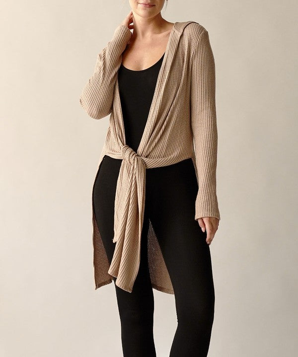 BAMBOO WAFFLE SLIM CARDIGAN WITH A HOODIE