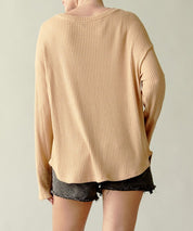 Women's Oversized Bamboo Waffle Long Sleeve Pullover