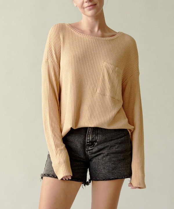 Women's Oversized Bamboo Waffle Long Sleeve Pullover