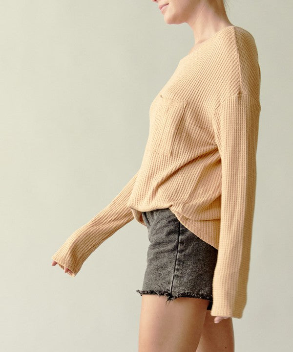 Women's Oversized Bamboo Waffle Long Sleeve Pullover