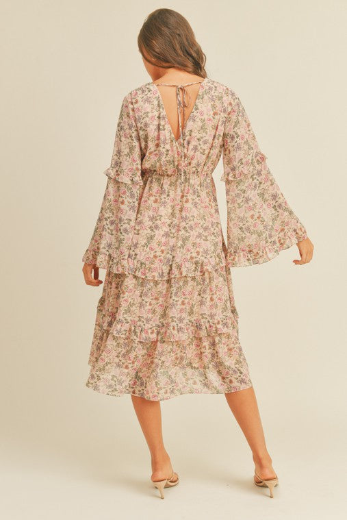 Women's Floral Print Loose Fit Midi Dress