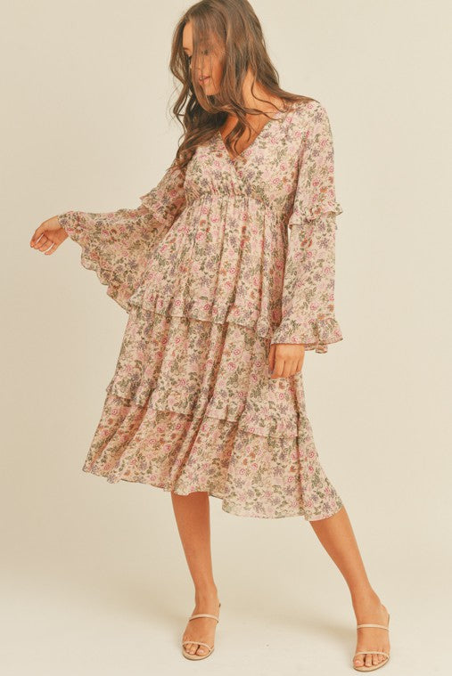 Women's Floral Print Loose Fit Midi Dress