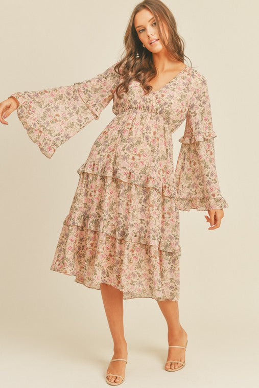 Women's Floral Print Loose Fit Midi Dress