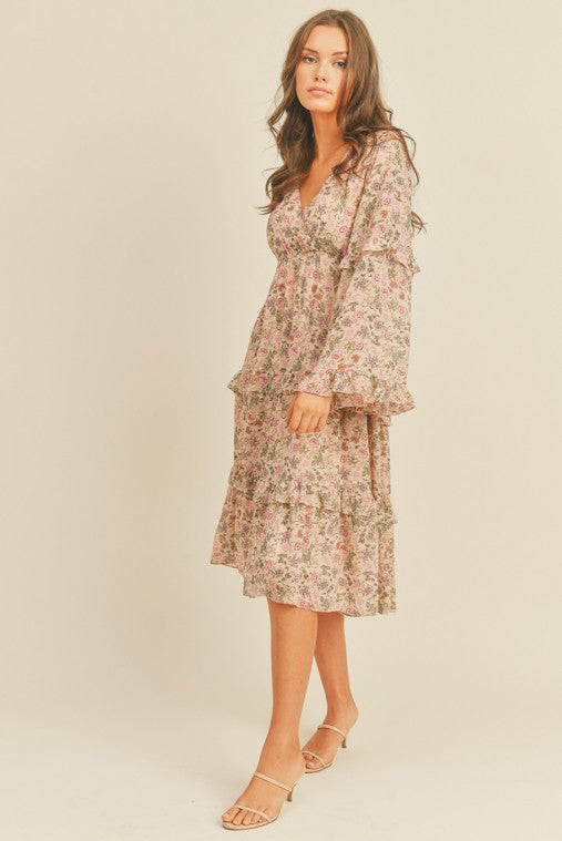 Women's Floral Print Loose Fit Midi Dress