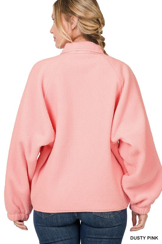 Women's Relaxed Fit Snap Button Fleece Jacket