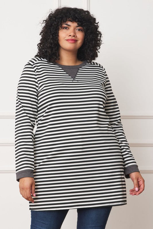 Plus Size Striped V-Stitch Tunic for Women