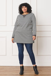 Plus Size Striped V-Stitch Tunic for Women