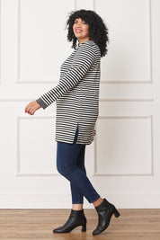 Plus Size Striped V-Stitch Tunic for Women