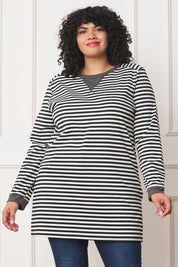 Plus Size Striped V-Stitch Tunic for Women